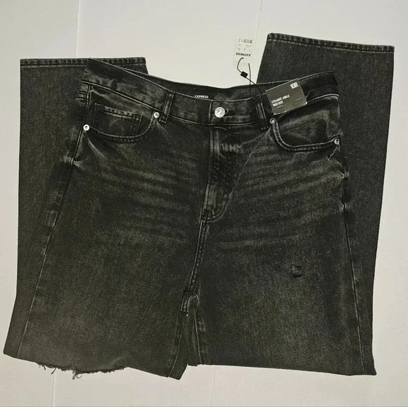 High Waisted Black Ripped Straight Ankle Jeans - Picture 5 of 9